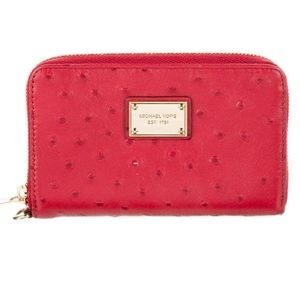 Michael Kors red ostrich wristlet